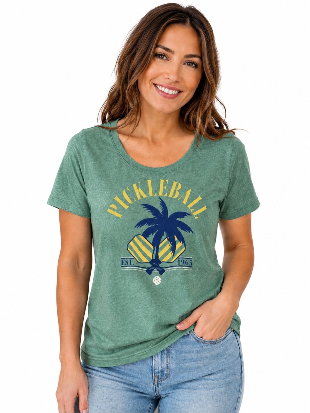 NWT St. John's Bay Pickleball Graphic Tee Women's Large Green Short Sleeve